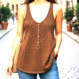 Anthropologie Saturday Sunday Brown Knit Henley Tank Racerback Boho Quiet Luxury